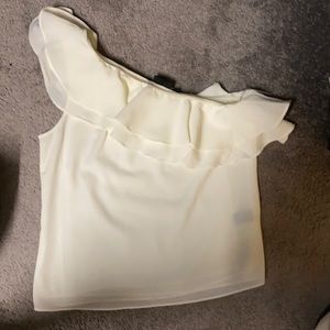 White one shoulder blouse with ruffle top